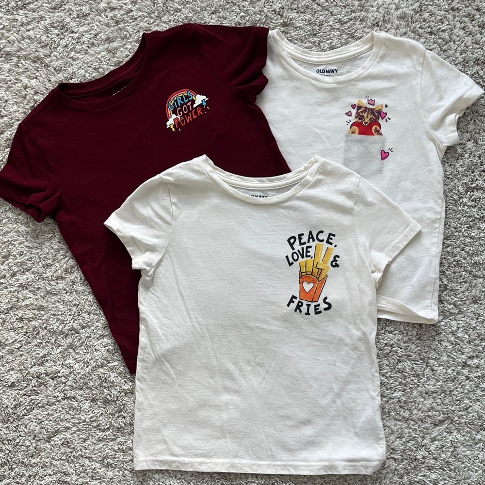 Old Navy Girls Graphic Tees Bundle - Burgundy and White